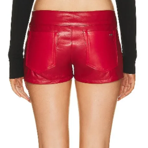 EB Denim Red Leather Micro Lace Up Shorts NWT - Picture 2 of 5